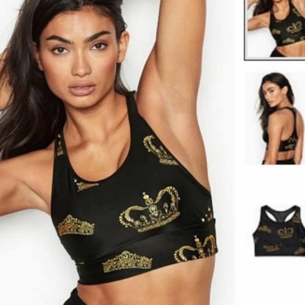 Victoria’s Secret Sports Bra sport monarch crown Black gold Preowned size small
